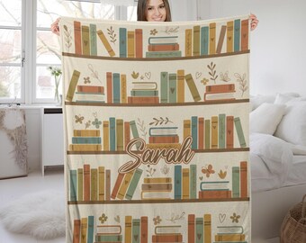 Personalized Books and Vines Blanket Custom Book Lover Gift Cozy Couch Throw Reader Blanket for Bookworm Gift for Teacher Blanket G5SO12