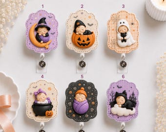 Halloween Baby Badge Reel 2 layers, NICU Nurse Badge Holder, Cute Spooky Baby ID Reel, Labor and Delivery Nurse Gift, Pediatric NHUT46-RD