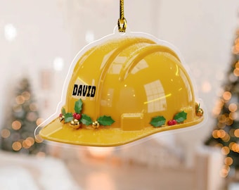 Personalized Construction Hard Hat Ornament, Gift For Builder Flat 2D Acrylic Tree Decor, Engineer Contractor Holiday Gift JCSB06