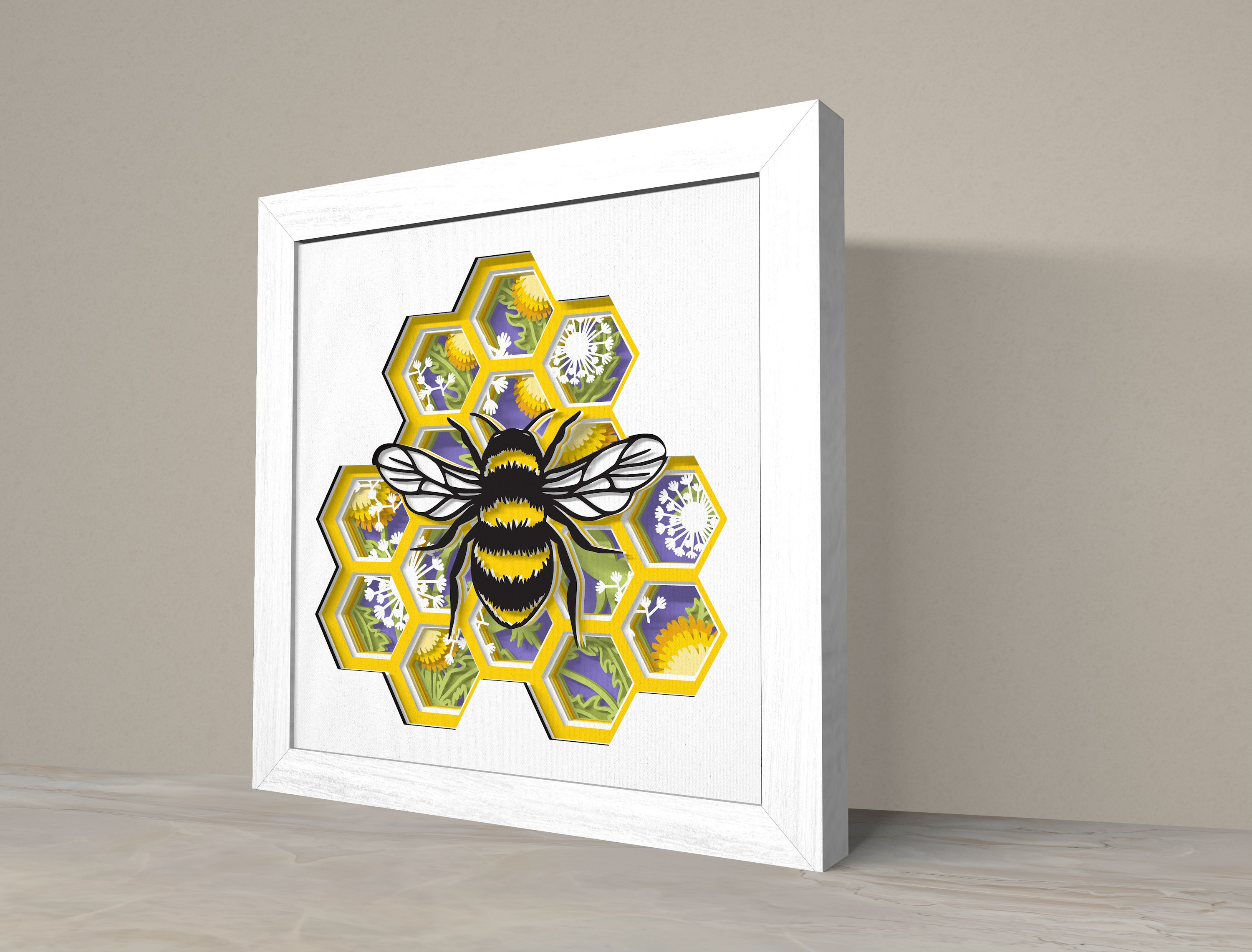 3D Honey Bee Shadow Box SVG, Bee 3D Box Svg ,bee Flower Svg ,spring Bee ...