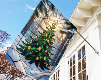 Christmas Stained Glass Garden Flag, Nativity Winter Yard Decor, Religious Holiday Outdoor Banner, Christmas Garden Gift C2HT23-1