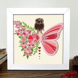 Butterfly Girl Shadow Box 3D Svg,Butterfly Girl Svg ,Butterfly Flower Shadow Box SVG 3D Light Box Svg,Flower Svg,3D Layered Cardstock Art