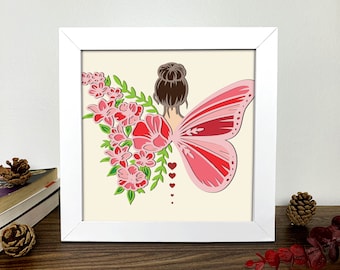 Butterfly Girl Shadow Box 3D Svg,Butterfly Girl Svg ,Butterfly Flower Shadow Box SVG 3D Light Box Svg,Flower Svg,3D Layered Cardstock Art