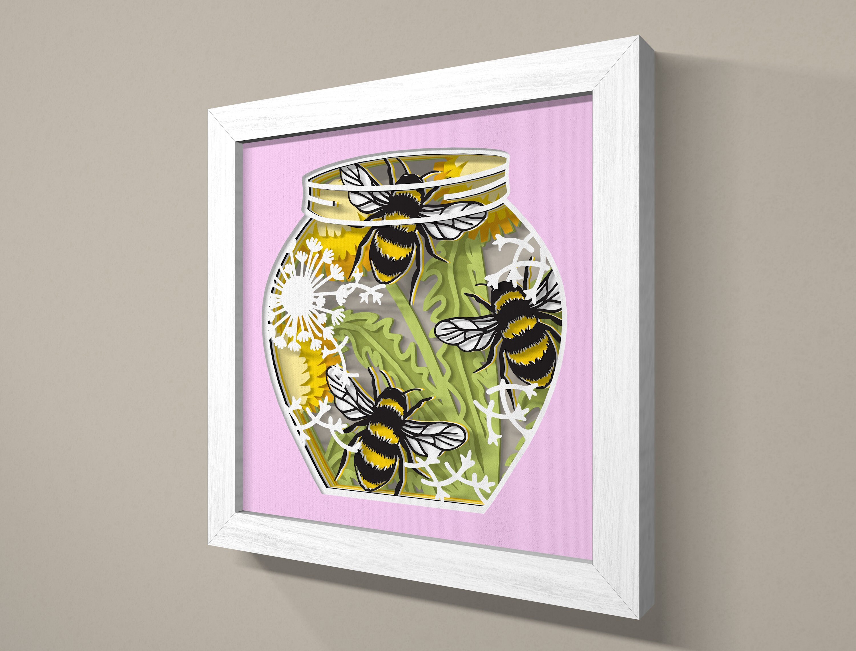 3D Honey Bee Shadow Box SVG, Bee 3D Box Svg ,bee Flower Svg ,spring Bee ...
