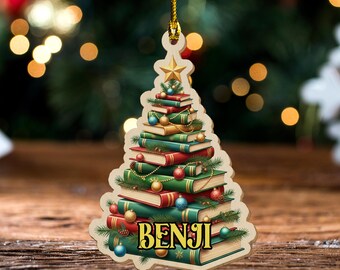 Personalized Christmas Book Tree Name Ornament, Bookworm Gifts, Book Ornament, 2025 Christmas Ornaments-Flat Printed Acrylic D2LW16