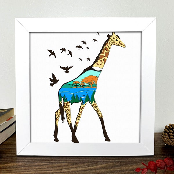 Giraffe Shadow Box Svg,Animal Shadow Box 3D Svg,Shadow Box Art, Cutting Cricut, Layered Svg File,Files For Cricut And Silhouette