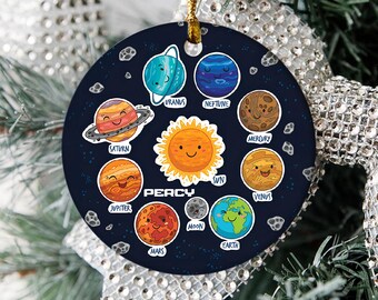 Personalized Solar System Kid Christmas Ornament, Planet Lover, Outer Space Xmas, Astronaut Lover, Custom 2024 Ornament SK3G01