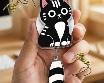Portatarjetas retráctil con forma de gato, portatarjetas de identificación con forma de cola de gato, portatarjetas retráctil con forma de gatito para enfermera, portatarjetas retráctil, portatarjetas retráctil con forma de animal, regalo para técnico veterinario GAKN05-3