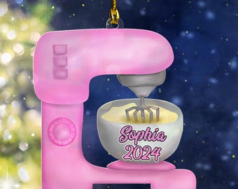 Personalized Baking Mixer Lights Christmas Ornament, Flat Acrylic Baking Ornament for Her, Baker Gifts, Christmas Tree Ornament D1NK04