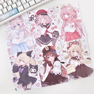 Filles Genshin Fan Art Prints Posters | Carte de personnage kawaii