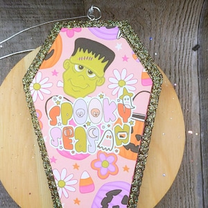 Coffin Car Freshie Spooky Season Halloween Car Freshie, Fall Air Freshener, Cute Retro Ghost Car Freshener