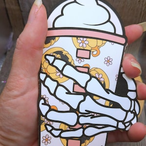 Iced Coffee Cup Skeleton Hand Car Freshie, Spooky Freshie, Halloween Air Freshener, Coffee Lover Gift
