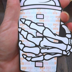 Iced Coffee Cup Skeleton Hand Car Freshie, Spooky Freshie, Halloween Air Freshener, Coffee Lover Gift
