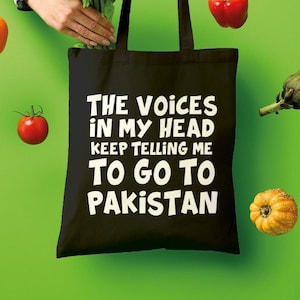 Pakistan Tote Bag &gt; Voices In My Head Telling Me To Go - Canvas Pakistani Totebag | Eco Friendly Plastic Shopping Bag Replacement
