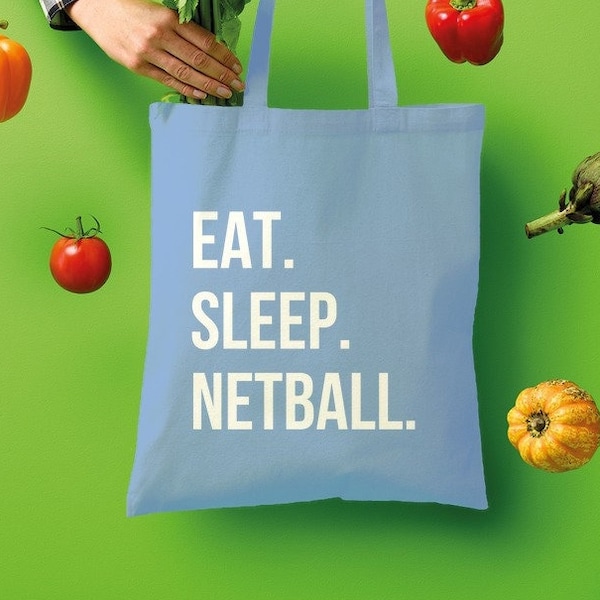 Eat Sleep Netball Tote Bag - Canvas Sport Shopping Bag | Eco Friendly Plastic Bag Replacement