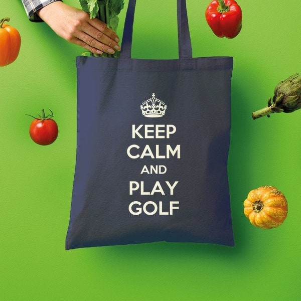 Keep Calm And Play Golf Tote Bag - Canvas Golfing Shopping Bag | Eco Friendly Plastic Bag Replacement