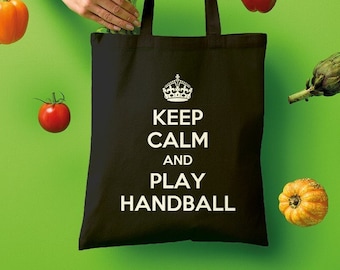 Keep Calm And Play Handball Tote Bag - Canvas Sport Shopping Bag | Eco Friendly Plastic Bag Replacement