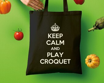 Keep Calm And Play Croquet Tote Bag - Canvas Sport Shopping Bag | Eco Friendly Plastic Bag Replacement