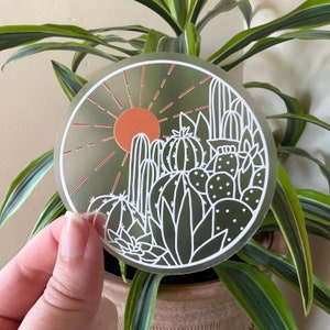 Sticker transparent cactus et soleil