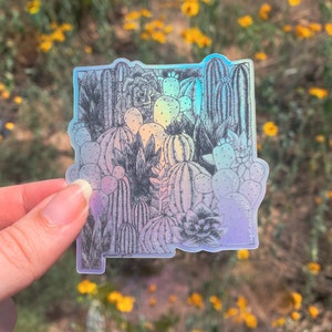 Sticker cactus holographique du Nouveau-Mexique