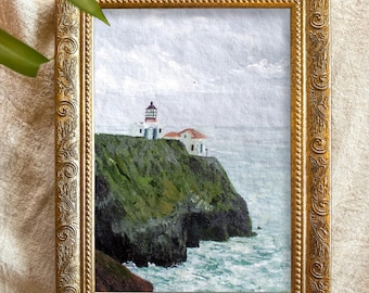 Impresión artística de la estación de Point Reyes / Pintura de la Carretera 1 / Pintura del faro y el océano