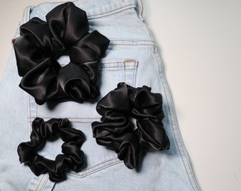 Midnight Black Satin Scrunchie