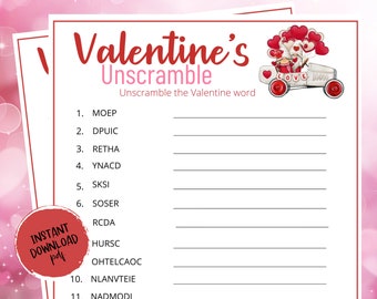 Gra walentynkowa do odgadnięcia | Gra walentynkowa do wydrukowania | Zabawna gra walentynkowa | Gra imprezowa dla dzieci i dorosłych | Gry imprezowe | Galentine's