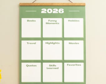 2026 Journal Recap Poster | Wall Interactive Decor | Category Tracking | Blank Category Journal | Goal Tracking