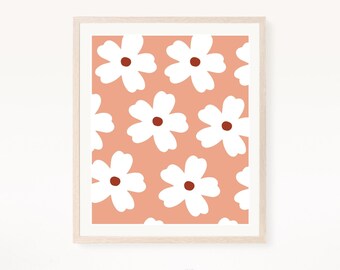 Simple Daisy Print, Terracotta, Girls Room, Spring Wall Art, Modern Prints, Digital Download, Floral Print, Floral Pattern, Small Business