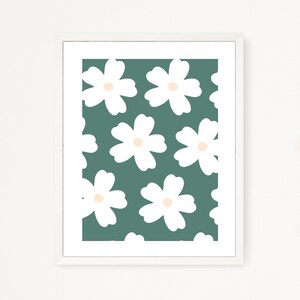 Simple Daisy Print, Forest Green, Green, Minimalist Art, Digital Downloads, Small Business Art, Floral Pattern, Floral Wall Art, Modern Art