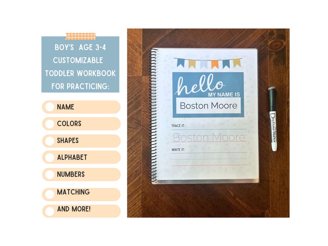 Boy Customizable Learning Book for Toddler Boys (3-4 Y/o): Preschool ...