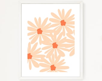 Peach Daisy Print, Modern Wall Art, Small Business Art, Pink and Orange Art, Minimalistic Art, Peach Color Art, Digital Download, Floral Art