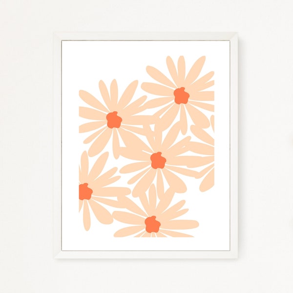 Peach Daisy Print, Modern Wall Art, Small Business Art, Pink and Orange Art, Minimalistic Art, Peach Color Art, Digital Download, Floral Art