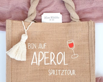 Jute bag “Aperol jaunt” | Jute bag with macrame pendant