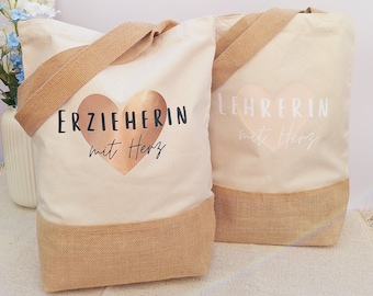 A heartfelt gift for a preschool teacher or schoolteacher | Farewell and thank-you gift | Jute shopper