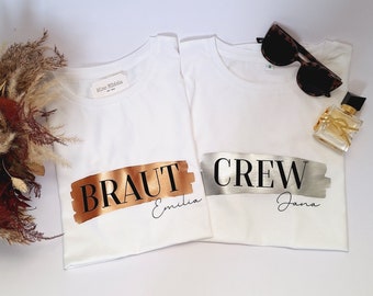 JGA T-Shirt Braut und Crew & Wunschnamen | Junggesellinnenabschied Shirt | Braut Shirt | Bacheloretteparty Damen