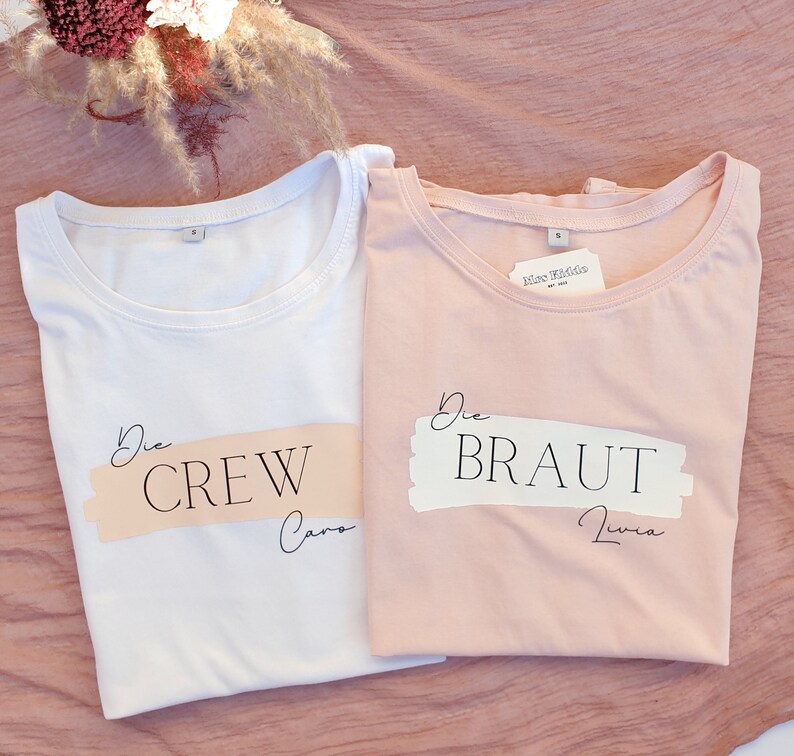 Personalisierte Shirts für den JGA für die Crew und dir Braut.