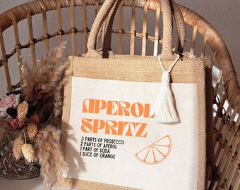 Aperol Spritz jute bag with macrame pendant