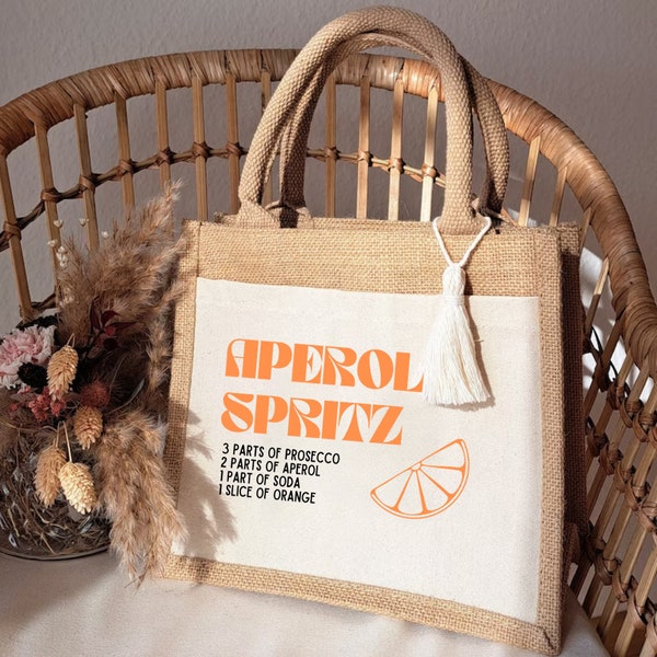 Aperol Spritz Jutetasche mit Makramee Anhänger