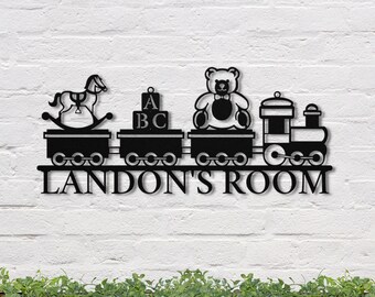 Personalized Train Kids Room Sign, Powder Coated Steel Decor