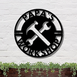 Metal Workshop Sign, Fathers Day Sign Personalized for Dad, Fathers Day Gift, Gift for Dad, Personalized Workshop Sign, Papas Workshop Sign