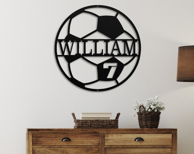 Soccer Ball Sign, Sports Metal Wall Art, Personalized Soccer Ball Sign, Kids Room Soccer Sign, Kids Soccer Name Sign, Soccer Sports Gift