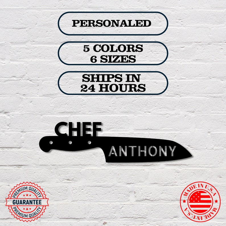 Chef Knife Sign, Custom Metal Sign for Kitchen, Personalized Kitchen Signs, Gift For Chef, Custom Kitchen Sign Wall Decor, Custom Chef Knife image 3