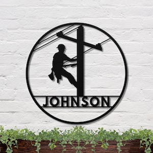 Lineman Sign, Lineman Last Name Metal Sign, Custom Lineman Gift, Lineman Sign, Personalized Lineman Gift, Custom Metal Sign Door Hanger