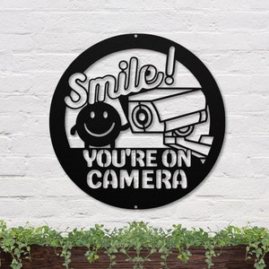 Smile You&#39;re on Camera Security Sign, Metal Security Sign, Porch Pirate Deterrent, Smile You&#39;re on Camera Sign, Security Camera Sign