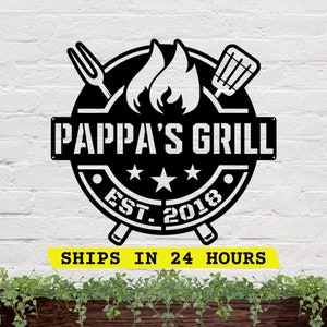 Papa&#39;s Grill Metal BBQ Sign Fathers Days Gift, bbq Sign For Dad, BBQ Sign Gift For Dad bbq sign for dad, Gift For Grandpa, BBQ Grill Sign