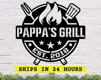Papa's Grill Metal BBQ Sign, Father's Day Gift, Custom Grill Decor