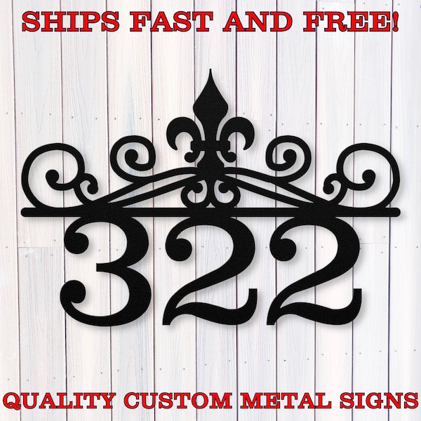 Personalized Metal Address Sign, Fleur De Lis, Custom Address Numbers