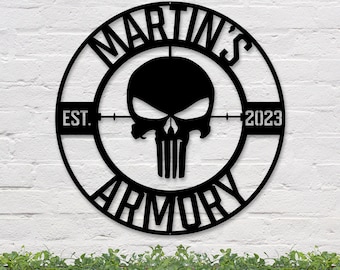 Metal Punisher Sign | Custom Armory Sign | Personalized Armory Sign | Custom Mancave Sign | Military Decor| Metal Armory Sign