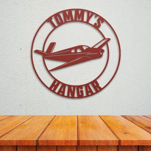 Personalized Airplane Hangar Sign | Custom Metal Aviation Wall Art Red